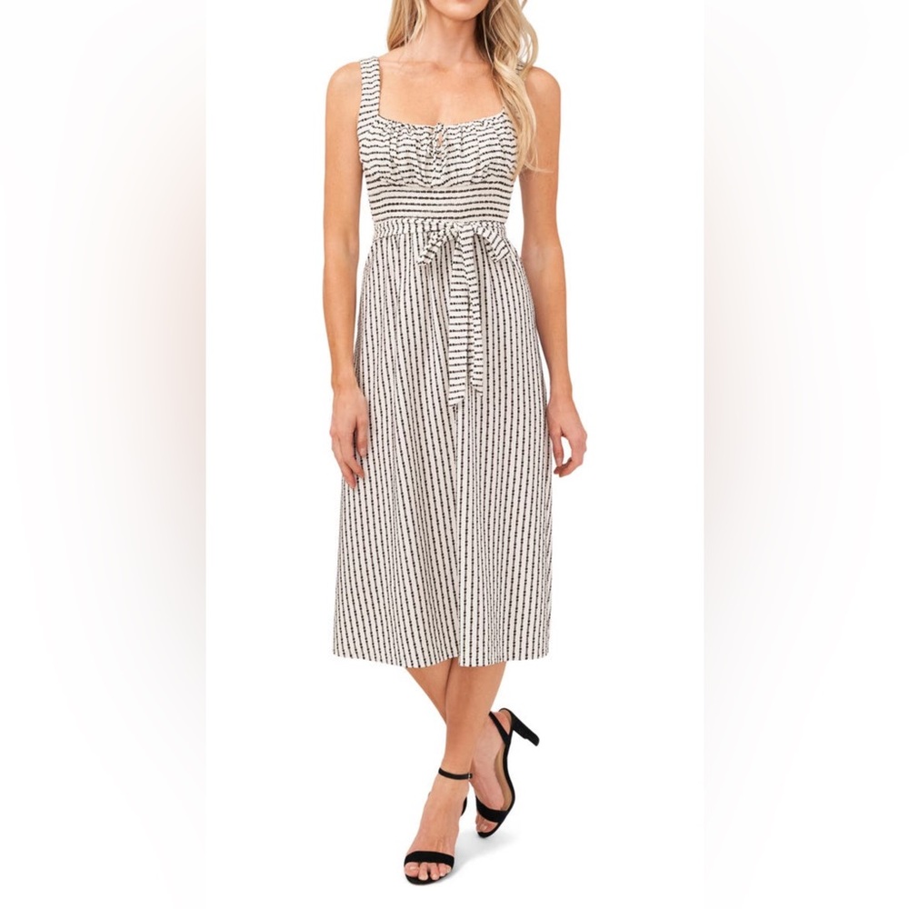 CeCe Smocked Tie Waist Sundress M